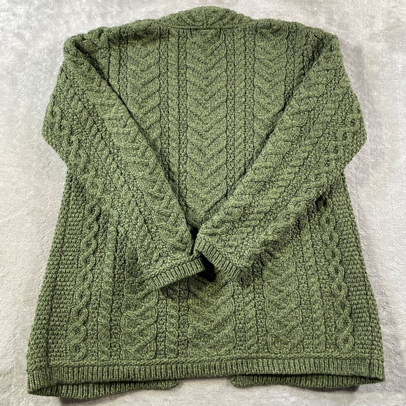 Aran Crafts Cardigan Sweater Womens Medium Green Ireland Merino Wool Cable Knit - Picture 7 of 9
